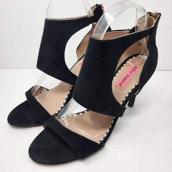 Betsy Johnson "Ryan" Black Fabric Open-Toed Heel, Women's 9 - Picture 1 of 7